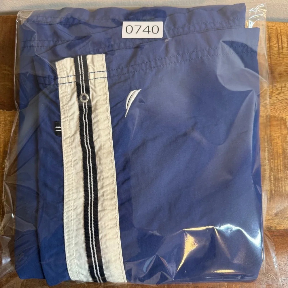 Nautica Mens Blue Swim Trunks XXL White Stripe Drawstring Quick Dry Board Shorts